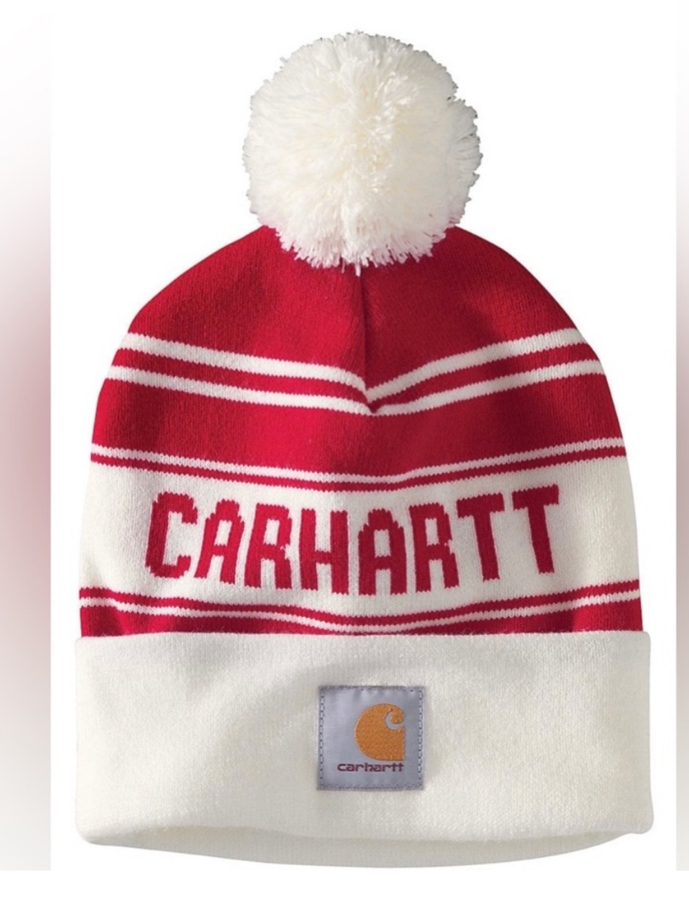 Carhartt Striped Knit Pom Pom Logo Beanie